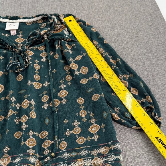Knox Rose Boho Top Green XS 3/4th Sleeves Relaxed Fit - Picture 6 of 10